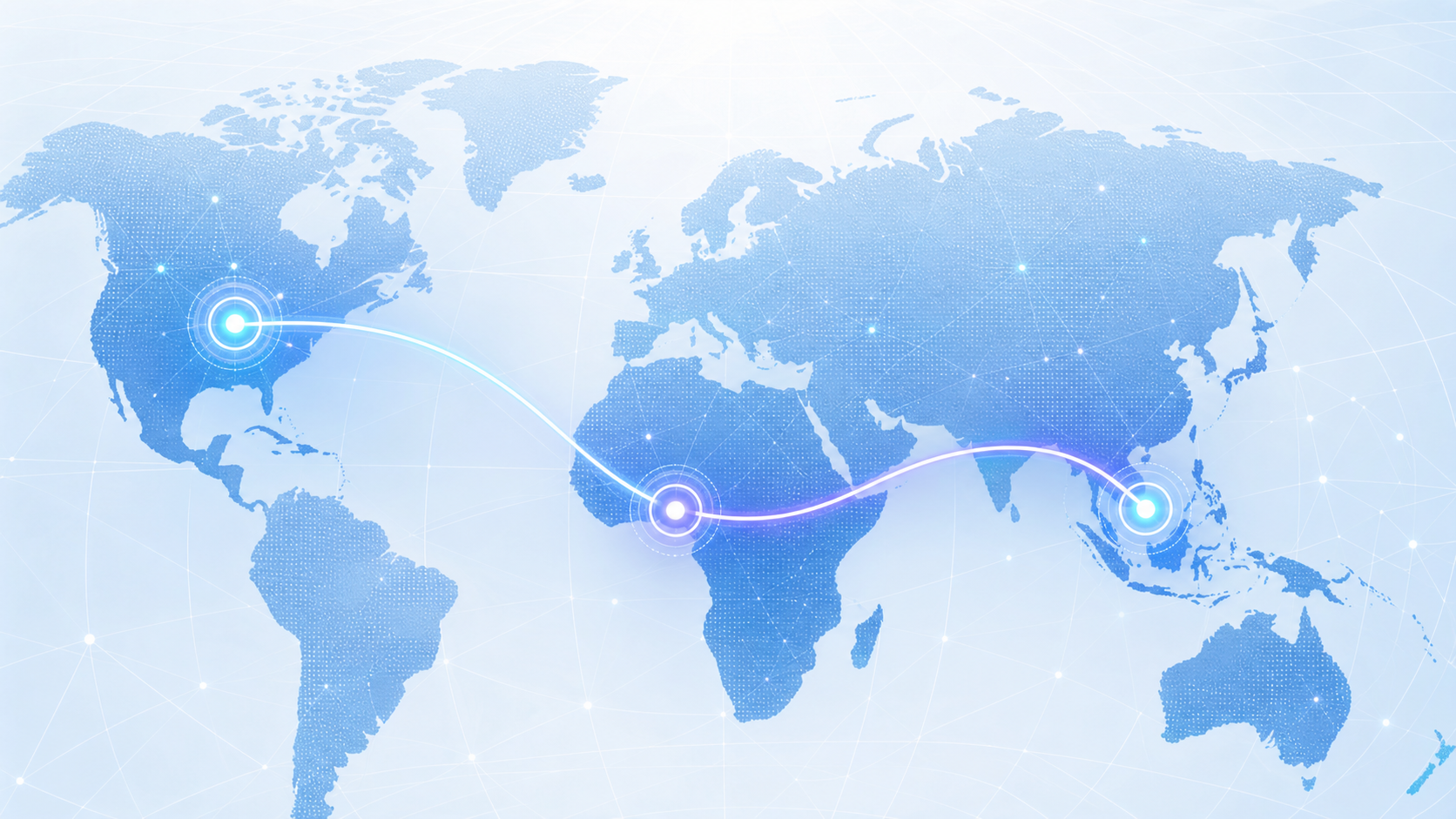 Abstract map connecting North America, West Africa, and Southeast Asia